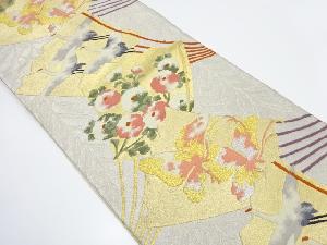 アンティーク　扇に群鶴・蝶・万寿菊模様織り出し袋帯（材料）